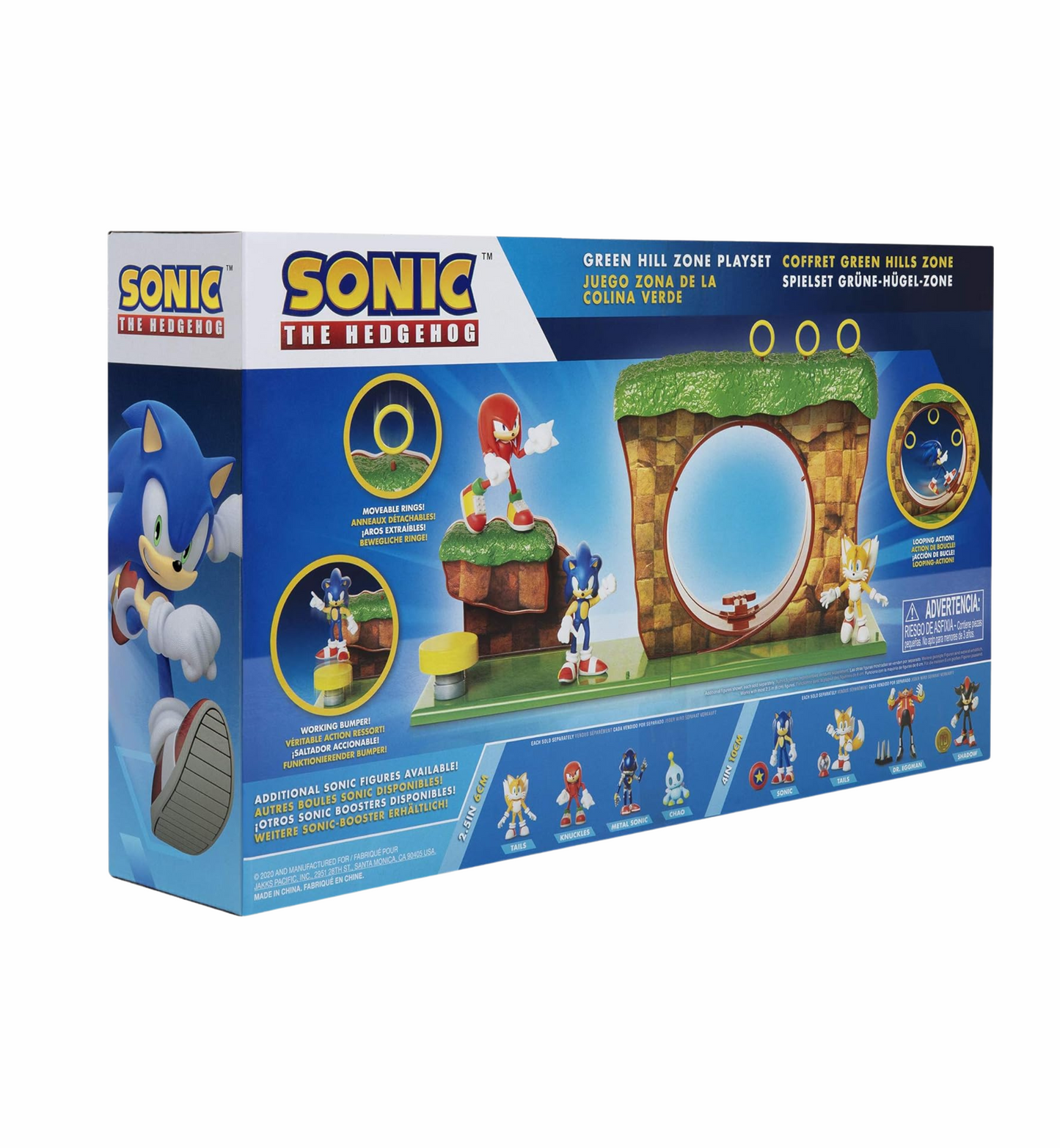 Sonic The Hedgehog Green Hill Zone 2.5” / 6cm Action Figure, Working Spring Platform and Accessories Included, Set for Any Sonic Fan, Greenhills Playset