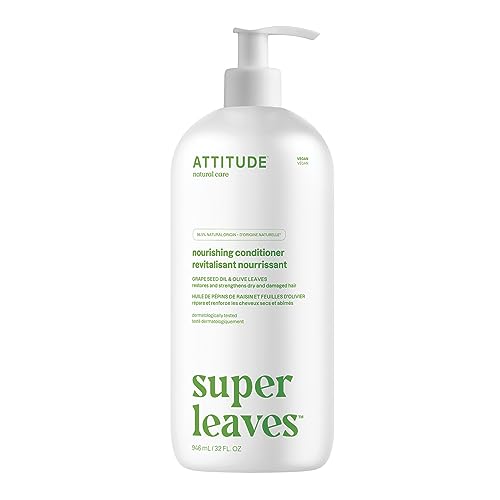 ATTITUDE Nourishing Hair Conditioner, For Dry and Damaged Hair, Naturally Derived Ingredients, Vegan Detangler, Dermatologically Tested, Grapeseed Oil and Olive Leaves, 32 Fl Oz