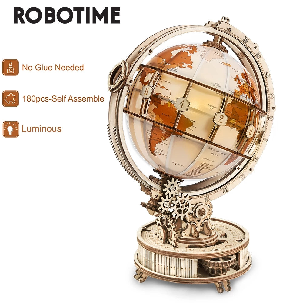 Robotime ROKR Luminous Globe 3D Wooden Puzzle Games Assemble Model