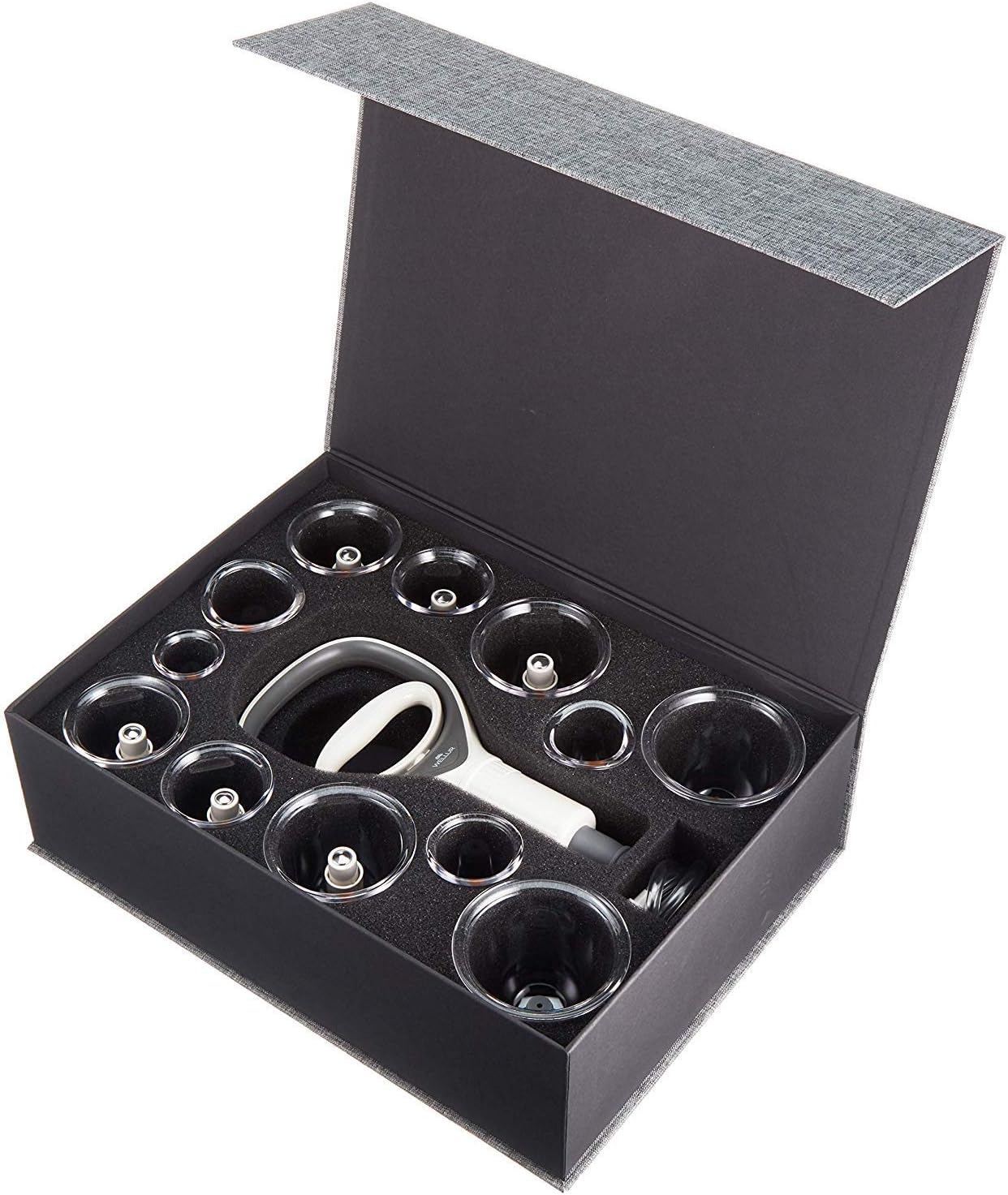 Pro Cupping Therapy Set with Durable Newly Designed Pumping Handle and Extension Tube - Enhanced Gift Box Packing with English Manual Guide - 6 Magnetic Cylindricals - 12 Cups.