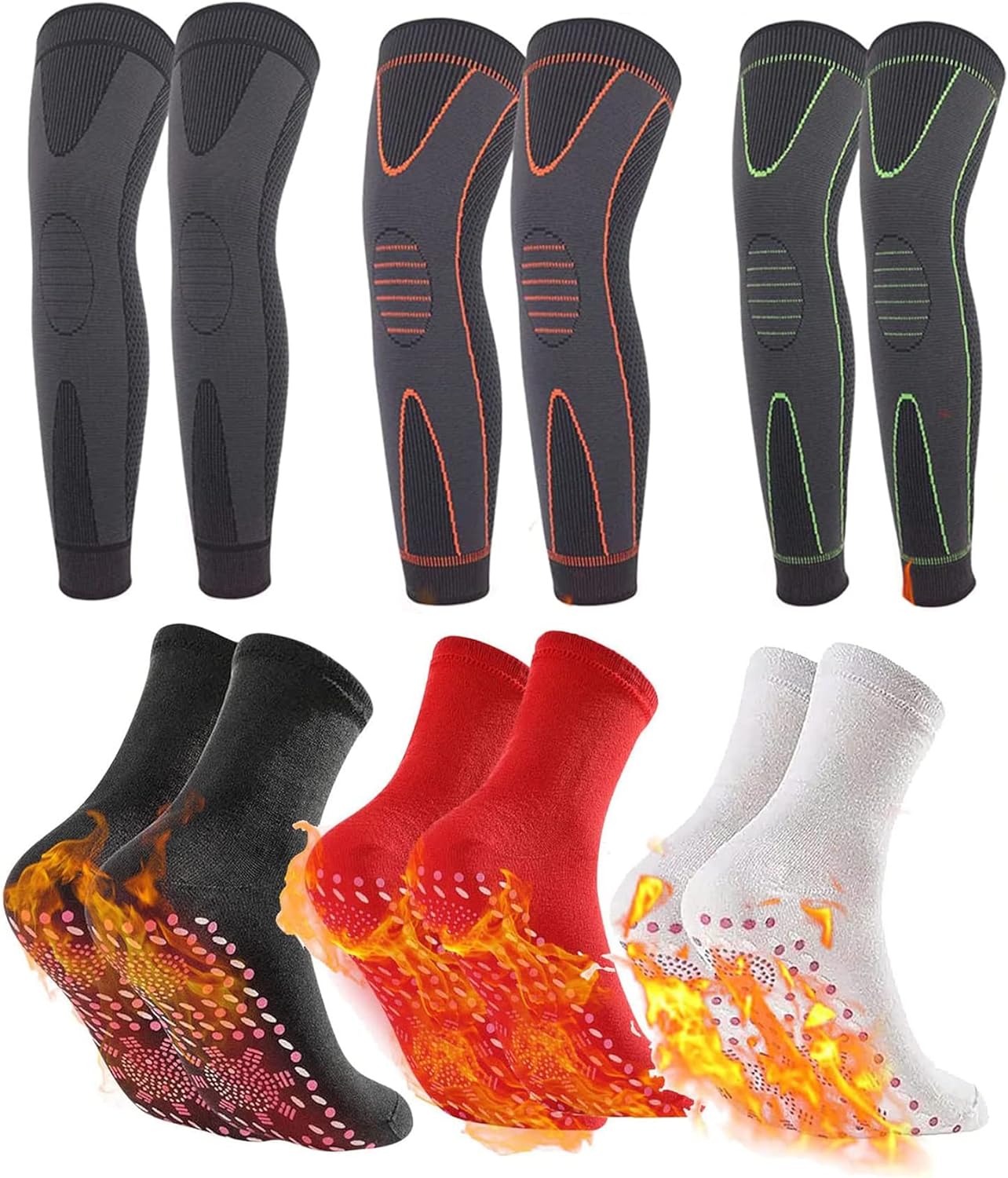 3Pack ReduceFast™ Mugwort Acupressure Detoxing&Shaping Knee Pads, Varicose Veins Treatment for Legs, with 3 Pairs Tourmaline Acupressure Self-Heating Shaping Socks (L)