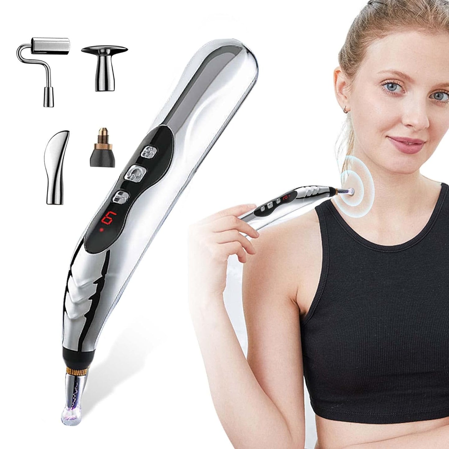 Acupuncture Pen, 5-In-1Electronic Acupuncture Pen Pain Relief Therapy Rechargeable Powerful Meridian Energy Massage Pen Relief Pain Tools