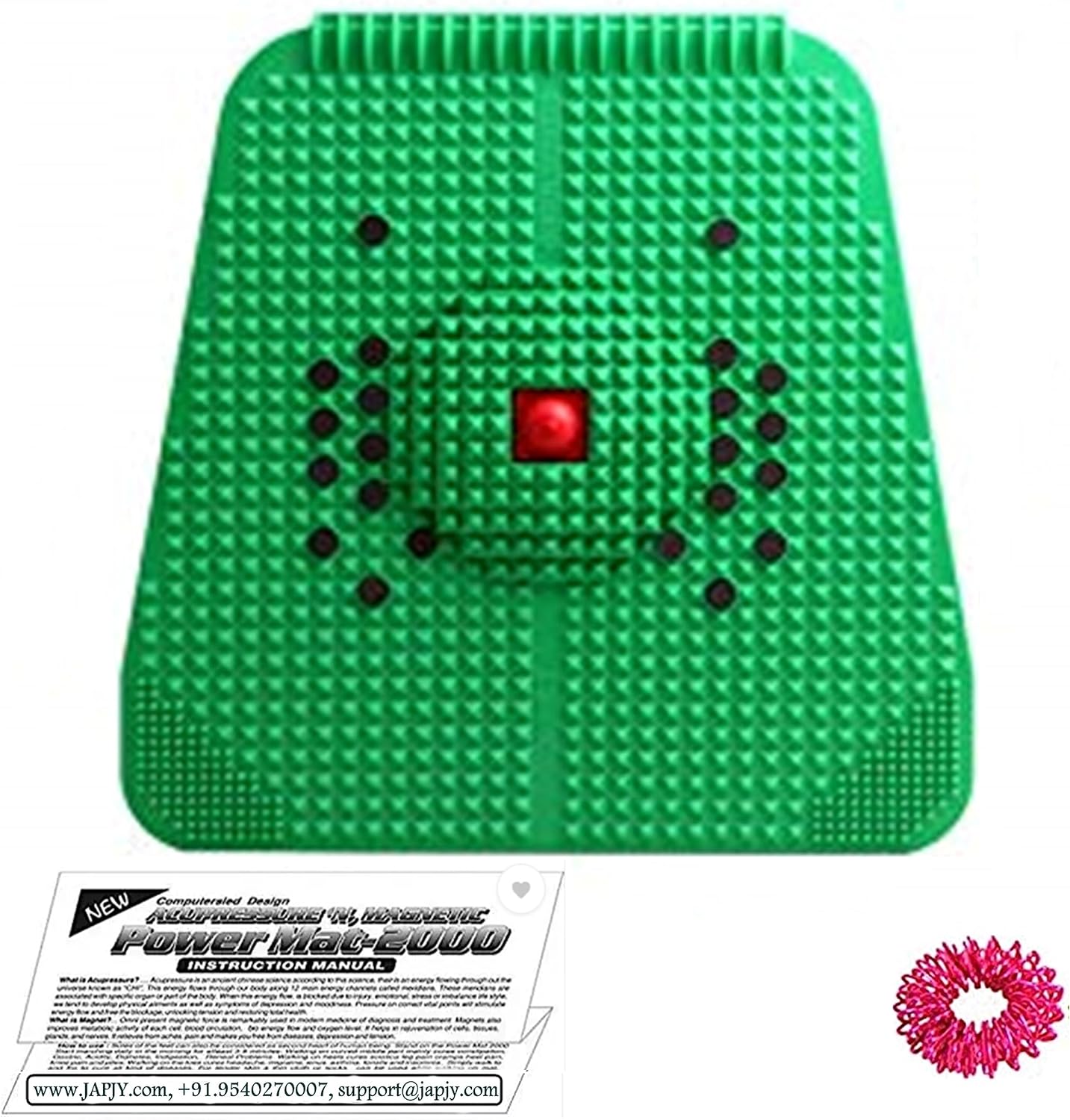 Acupressure Mat Green with Magnets, Pyramids, Sujok Ring, Chart, and Instruction Manual -GN01