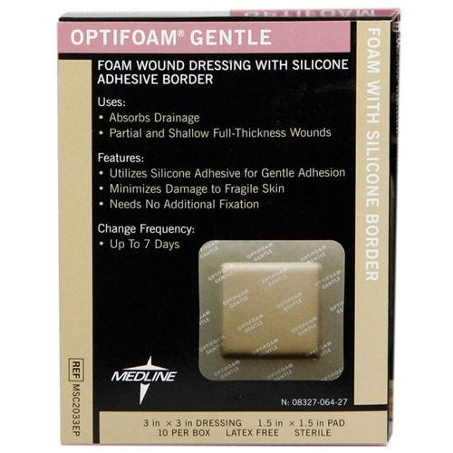 Optifoam Gentle Border Adhesive Dressings: 3" x 3", 10 Count 12828761
