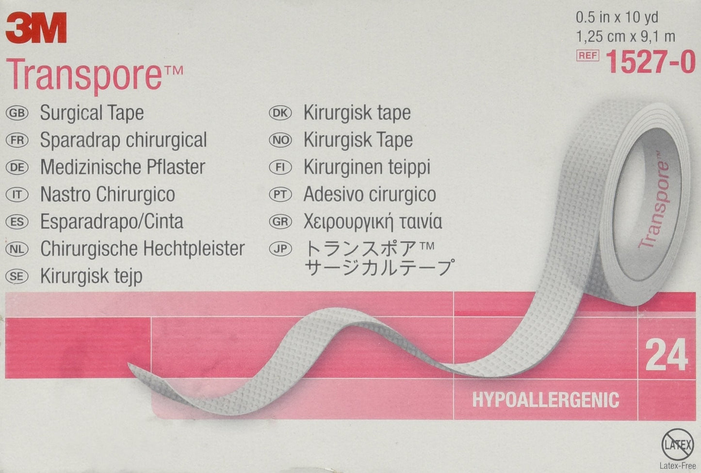 Transpore 1527-0 Medical Tape Water Resistant Plastic 1/2 Inch X 10 Yard Transparent NonSterile. Case of 240