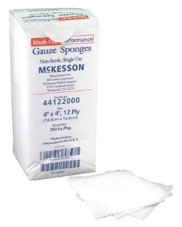 McKesson 44122000 Gauze Sponge Cotton Gauze 12-Ply 4 X 4 Inch Square NonSterile. Case of 2000