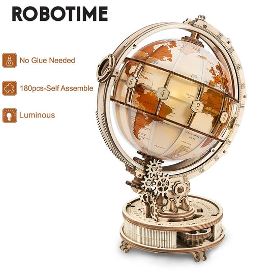 Robotime ROKR Luminous Globe 3D Wooden Puzzle Games Assemble Model