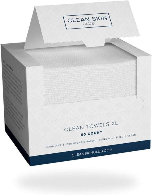Clean Skin Club Clean Towels XL, USDA Certified 100�?�?Biobased Dermatologist Approved Face Towel, Disposable Makeup Remover Dry Wipes, Facial Wash (4 pack)