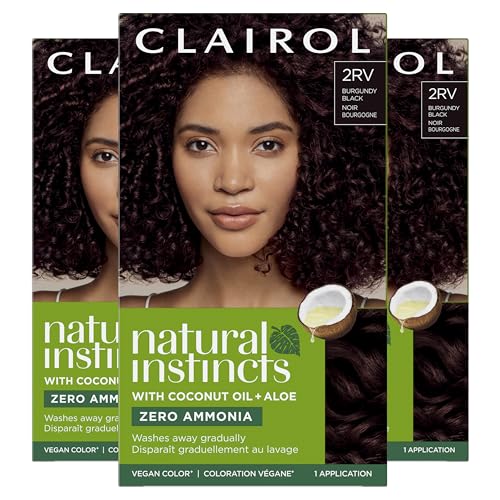 Clairol Natural Instincts Demi-Permanent Hair Dye, 2RV Burgundy Black Hair Color, Pack of 3