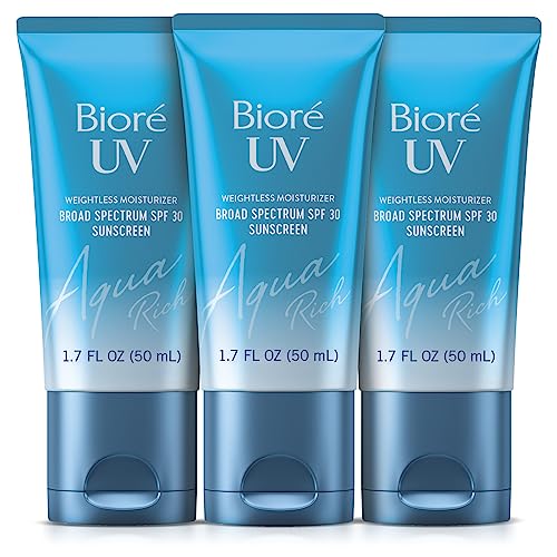 Biore UV Aqua Rich SPF 30 PA+++ Moisturizing Sunscreen for Face, Oxybenzone & Octinoxate Free, Dermatologist Tested, Vegan, Cruelty Free, For Sensitive Skin, 1.7 Oz, Pack of 3