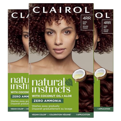 Clairol Natural Instincts Demi-Permanent Hair Dye, 4RR Dark Red Hair Color, Pack of 3