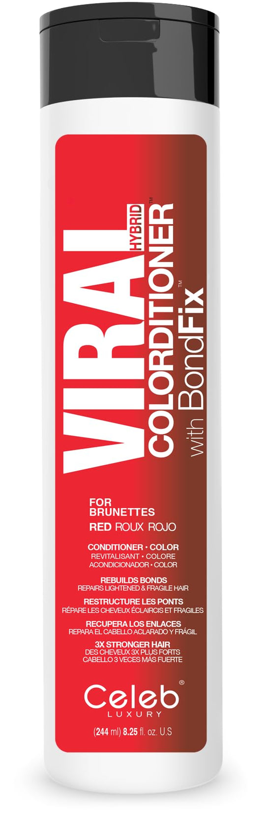 Celeb Luxury Red Hair Color Depositing Colorwash Conditioner for Brunettes + Bondfix Bond Rebuilder, Semi Permanent Hair Color, Vegan Hair Dye