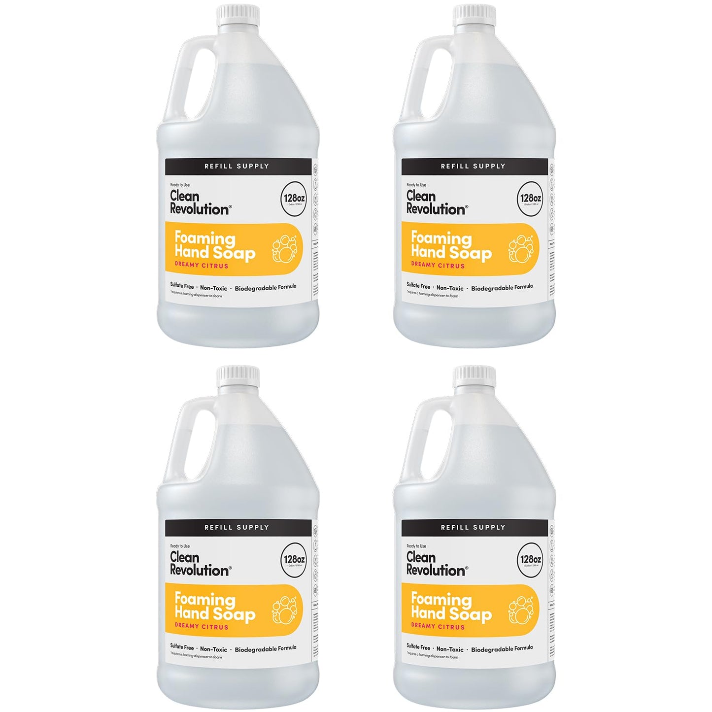 Clean Revolution Foaming Hand Soap Refill Supply Container, Ready to Use Formula, Gluten Free, Dreamy Citrus Fragrance, 128 Fl. Oz, 4 Pack