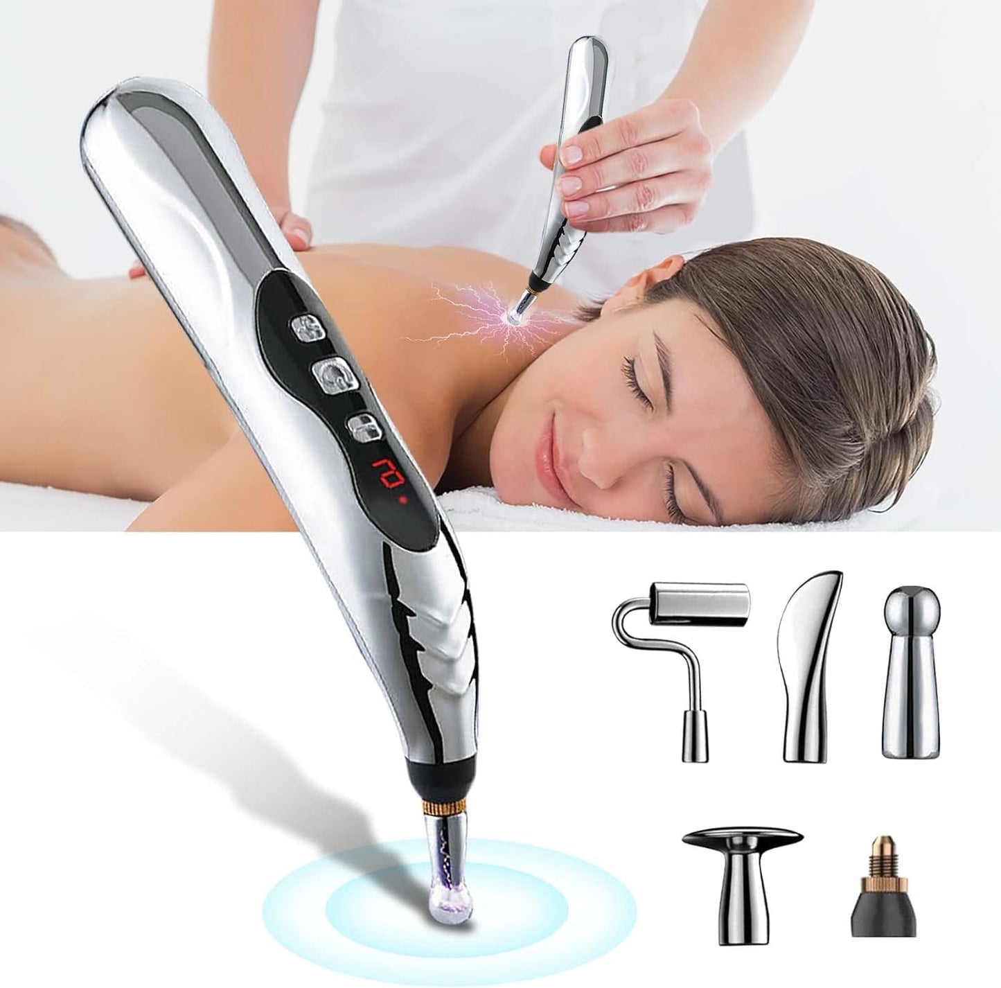 Acupuncture Pen, Electronic Pain Relief Therapy, 5-in-1 Merídiān Energy Pulse Massage Pen, USB Energy Pen, Pain Relief Tools, Gifts for Women & Men, Gel-Free