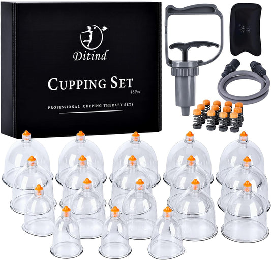 Ditind Cupping Therapy Set, 18 Pcs Cupping Set, Professional Cupping Kit for Massage Therapy, Portable Upgrade Cupping with Case, Pump Suction Cups for Cellulite Muscle Pain Relief Physical Therapy.