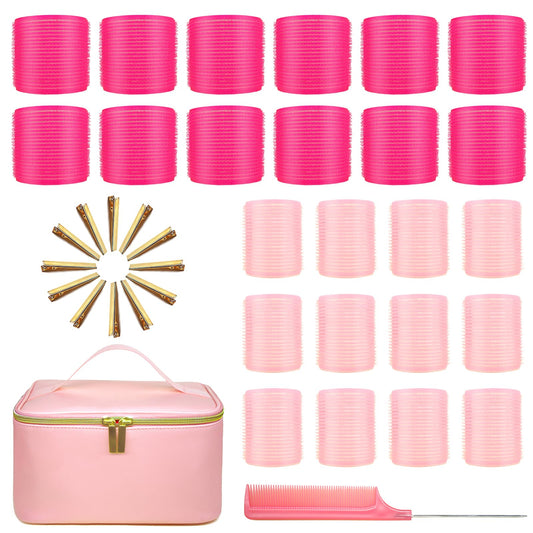 38Pcs Jumbo Size Hair Rollers with Free Large Cosmetic Bag,12 Clips, 2 Size(12xJUMBO+12xLARGE),1 Comb,ARTIRNANOG Hair Curlers Rollers for Long Medium Short Thick Fine Thin Hair Bangs Volume