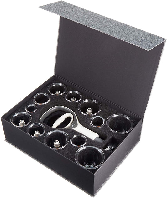 Pro Cupping Therapy Set with Durable Newly Designed Pumping Handle and Extension Tube - Enhanced Gift Box Packing with English Manual Guide - 6 Magnetic Cylindricals - 12 Cups.