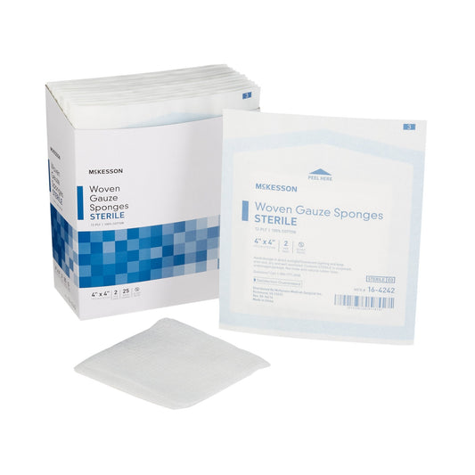 McKesson Gauze Sponge, 4 X 4 Inch, Sterile, 12-Ply, Square, Case of 600 Packs (2 Gauze per Pack)