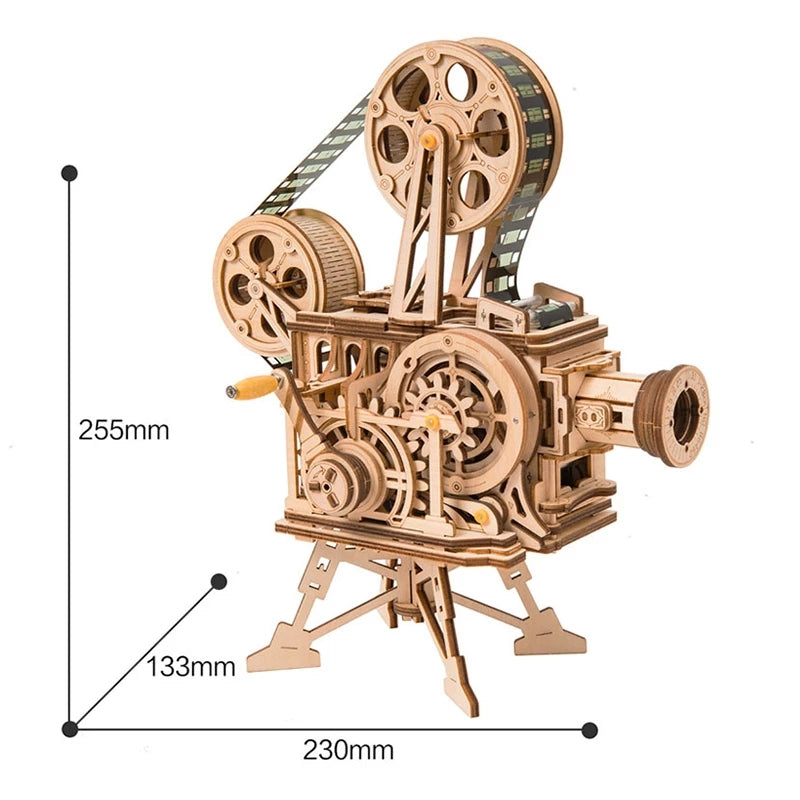 Robotime ROKR Hand Crank Projector Classic Film Vitascope 3D Wooden Puzzle Model