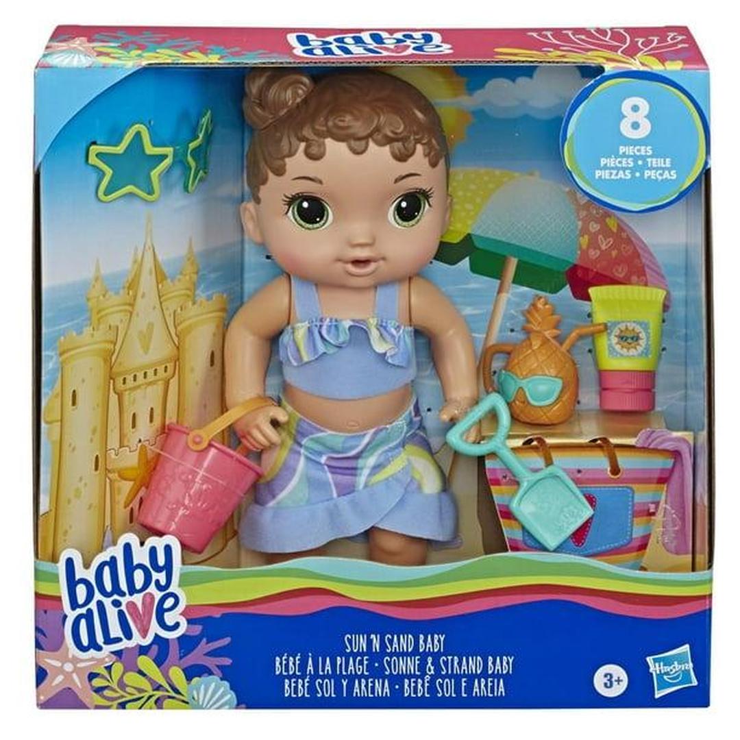 Baby Alive Sun 'n Sand Baby Brown Hair Doll with Beach Outfit and 5 Accessories