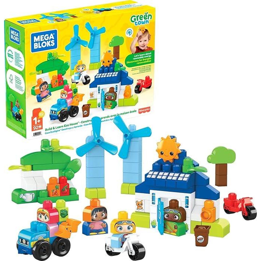 MEGA BLOKS Fisher-Price Toddler Building Blocks, Green Town Build & Learn Eco House