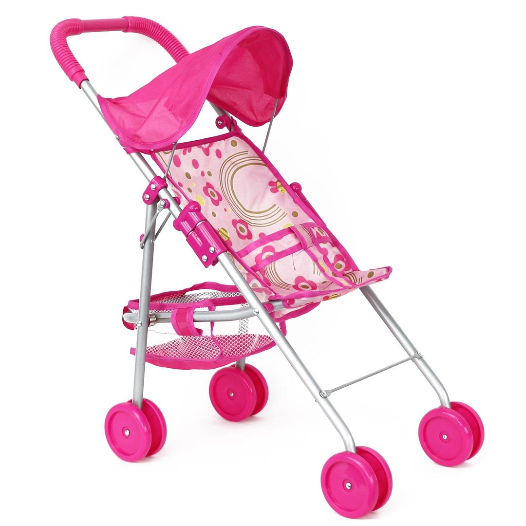 Lollipop Girls Foldable Doll Stroller with Hood and Basket