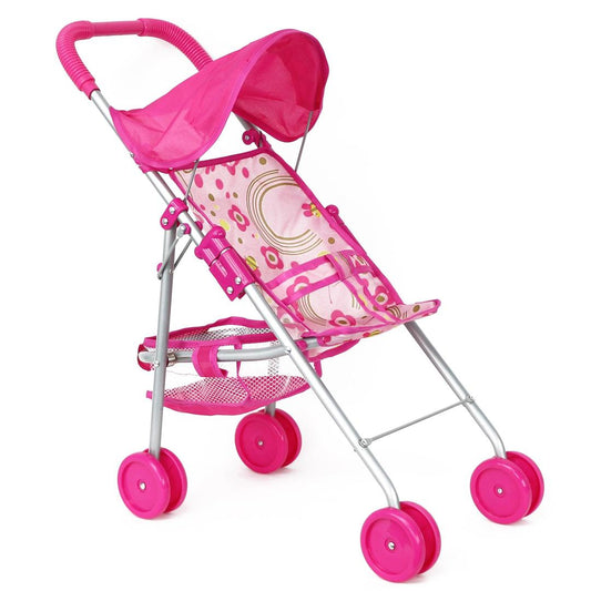 Lollipop Girls Foldable Doll Stroller with Hood and Basket