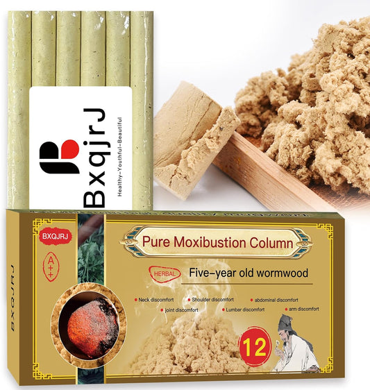 Premium Mugwort Moxa Moxibustion Sticks for Moxibustion 12 Pcs,50:1 Extraction 3 Year Old Chen High Purity Moxibustion Rolls Handmade Moxibustion Stick Bar Wrapped (12)