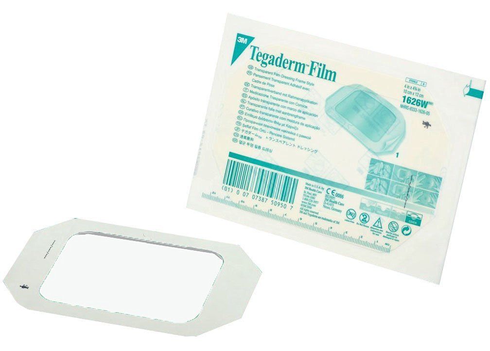 3M Tegaderm 1626W Transparent Film Dressing Rectangle 4 X 4-3/4 Inch Frame Style Delivery With Label Sterile, Box of 50
