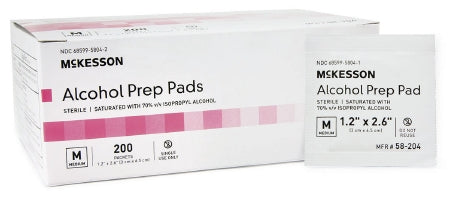 McKesson Alcohol Prep Pad, Isopropyl Alcohol, 70%, Individual Packet, Medium, Sterile, Case of 4000