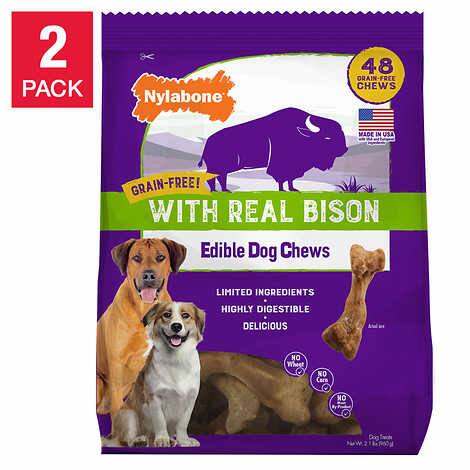 Nylabone Grain-Free with Real Bison Edible Dog Chews, 48-count, 2-pack