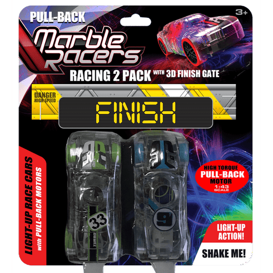 Marble Pull-Back Light Up Action Race Cars | 2 Pack Red / Blue