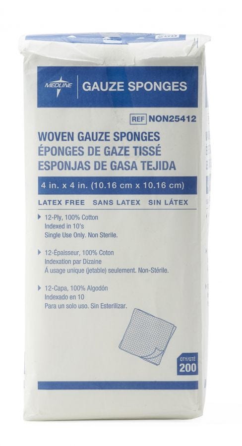 Medline Woven Non-Sterile Gauze Sponges: 4" x 4", 12 ply, 200 Count