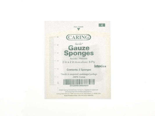 Caring 2 x 2 Inch Woven Gauze Sponges 8 Ply Sterile Case of 3000 87688447
