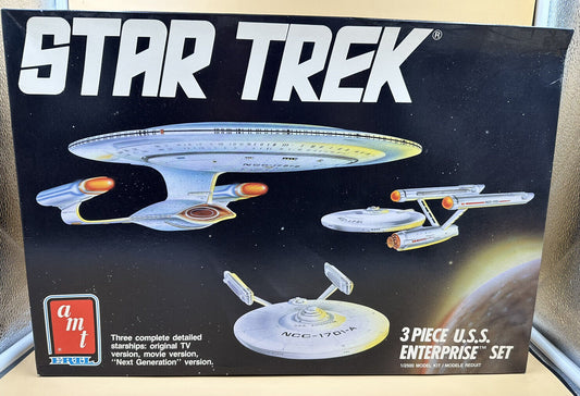 AMT ERTL STAR TREK 3 Piece U.S.S. Enterprise Set 6618 1:2500 Scale Plastic Model